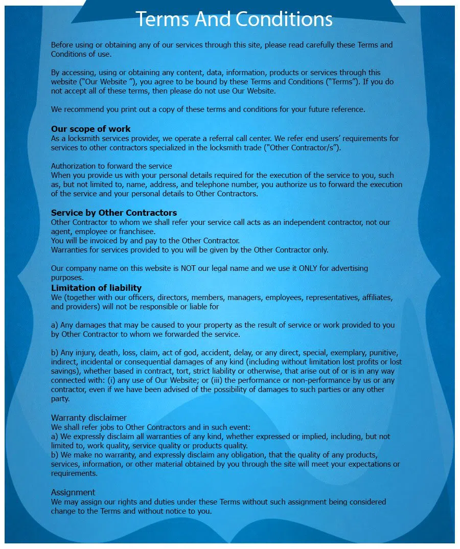 Vancouver Affordable Locksmith, Vancouver, WA 360-667-3238 - TermsAndConditions